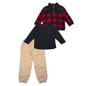 Little Rebels Red Plaid Pullover, khaki pants & Grey Top Little Boy’s size 5